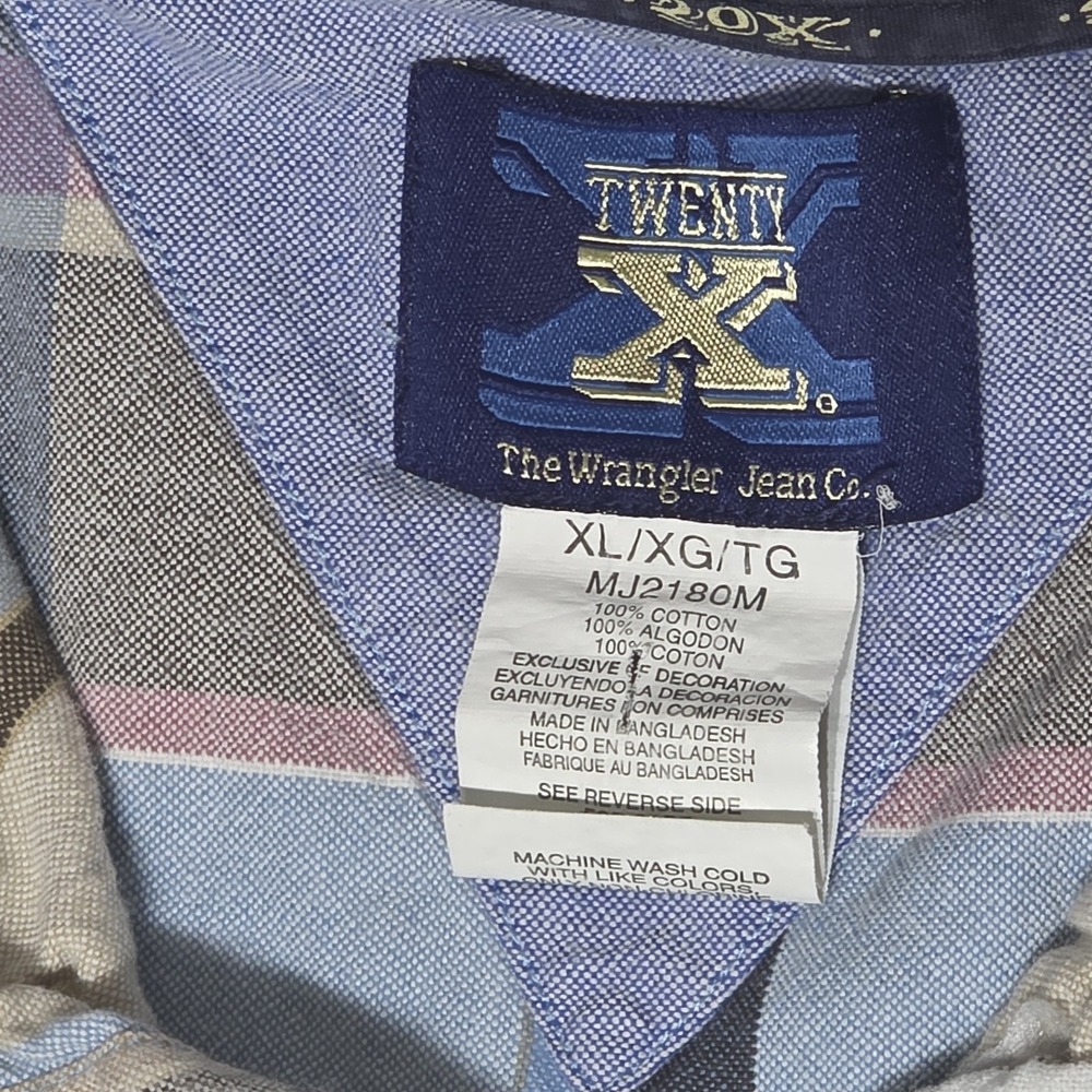 Wrangler 20X Button Up Shirt Mens XL Blue Plaid Western Long Sleeves - Picture 2 of 11
